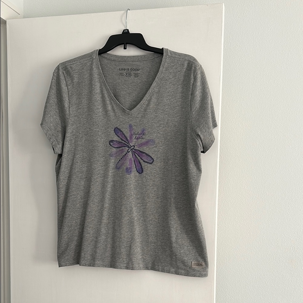 Life is Good Women's Grey V-Neck Top